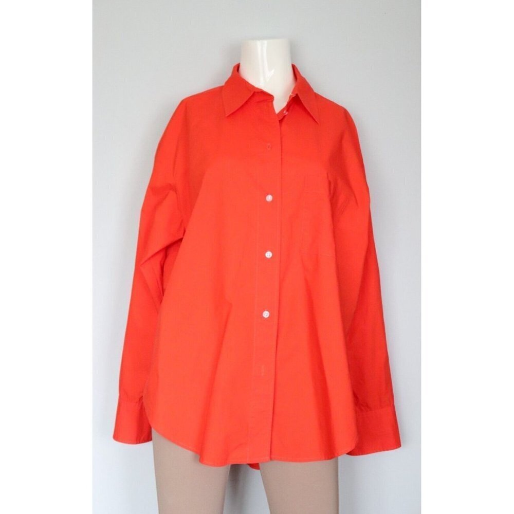 H&M Women's Size Small Orange Oversized Blouse Cotton Collared Button Down Shirt